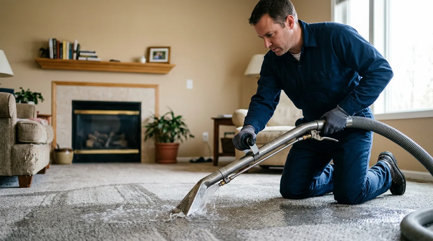 Water damage restoration technician working near Fairfield, ME
